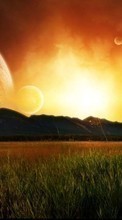 Scaricare immagine Landscape, Sunset, Sky, Planets, Sun sul telefono gratis.