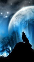 Scaricare immagine Sky, Landscape, Planets, Wolfs, Animals sul telefono gratis.