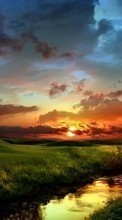 Scaricare immagine 320x480 Landscape, Rivers, Sunset, Sky, Sun sul telefono gratis.