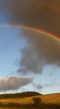 Scaricare immagine Clouds, Landscape, Fields, Rainbow sul telefono gratis.