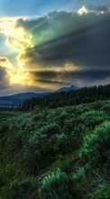 Scaricare immagine Clouds,Landscape,Fields,Sunset sul telefono gratis.