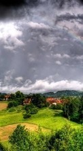 Scaricare immagine Clouds, Landscape, Rainbow sul telefono gratis.