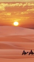 Scaricare immagine Landscape, Sand, Desert, Camels, Sunset sul telefono gratis.