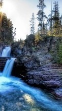 Scaricare immagine Landscape, Water, Sun, Waterfalls sul telefono gratis.