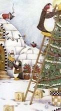 Scaricare immagine Pinguins, Holidays, Pictures, Christmas, Xmas, Snow sul telefono gratis.