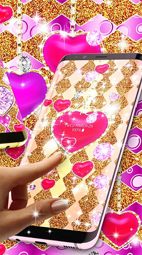 Scarica gratis sfondi animati Golden luxury diamond hearts per telefoni di Android e tablet.
