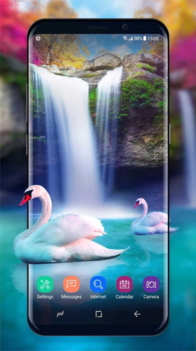 Scarica gratis sfondi animati Waterfall and swan per telefoni di Android e tablet.