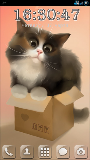 Cat in the box - scaricare Con orologio sfondi animati per Android di cellulare gratuitamente.
