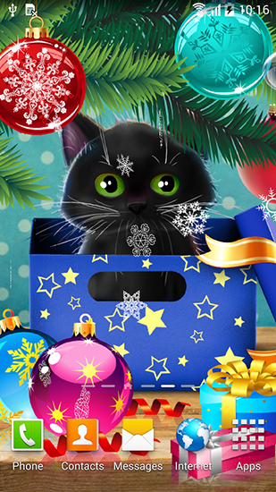 Scarica gratis sfondi animati Kitten on Christmas per telefoni di Android e tablet.