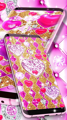 Screenshot dello Schermo Golden luxury diamond hearts sul cellulare e tablet.